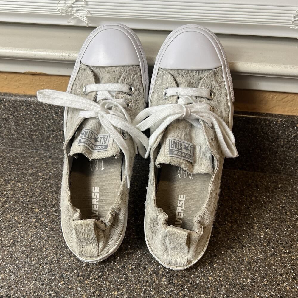 Converse All Star Slip On Light Gray Lace Canvas Shoes Womens Sz 9 Stretch Back - Picture 3 of 11